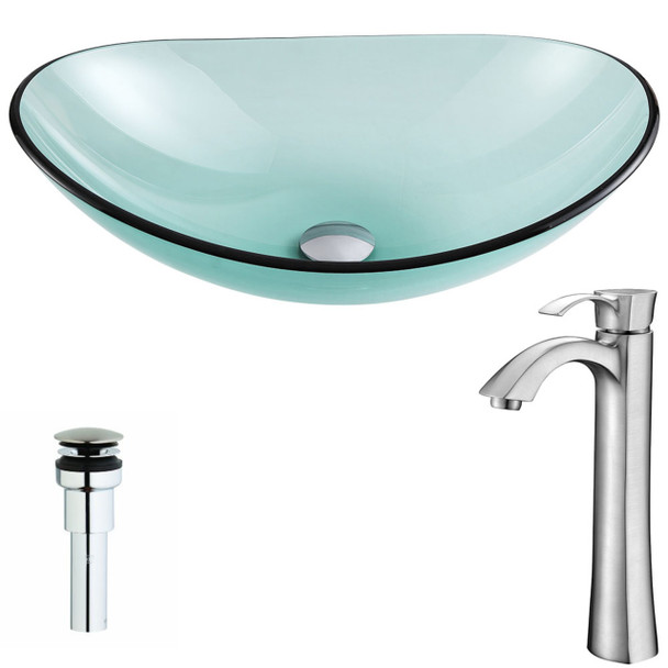 ANZZI Major Series Deco-glass Vessel Sink In Lustrous Green With Harmony Faucet In Brushed Nickel - LSAZ076-095B