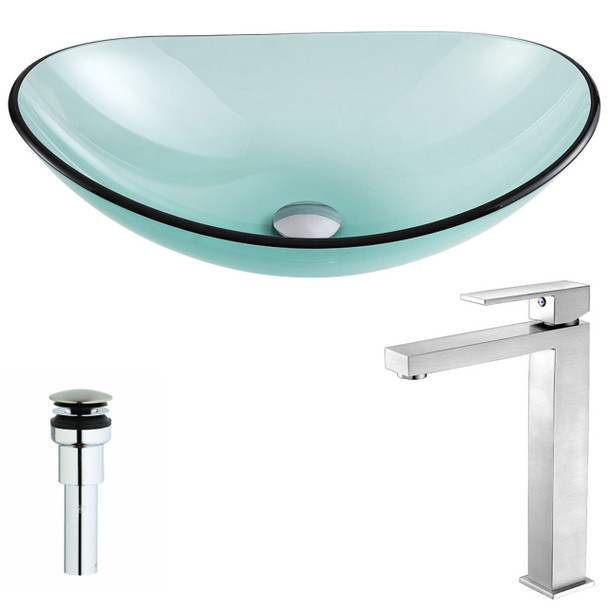 ANZZI Major Series Deco-glass Vessel Sink In Lustrous Green With Enti Faucet In Brushed Nickel - LSAZ076-096B