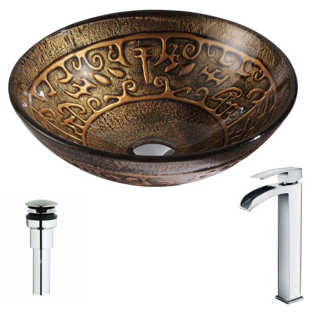 ANZZI Alto Series Deco-glass Vessel Sink In Lustrous Brown With Key Faucet In Polished Chrome - LSAZ079-097