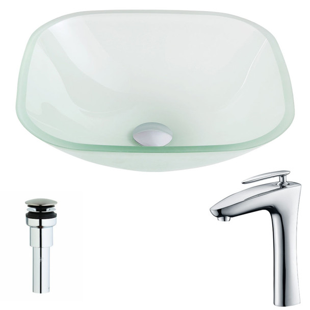 ANZZI Vista Series Deco-glass Vessel Sink In Lustrous Frosted With Crown Faucet In Polished Chrome - LSAZ081-022