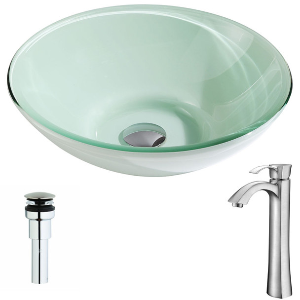 ANZZI Sonata Series Deco-glass Vessel Sink In Lustrous Light Green With Harmony Faucet In Brushed Nickel - LSAZ083-095B