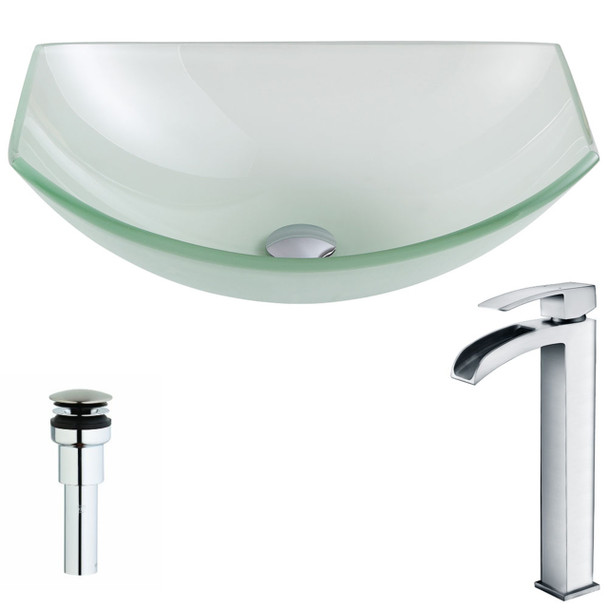 ANZZI Pendant Series Deco-glass Vessel Sink In Lustrous Frosted With Key Faucet In Polished Chrome - LSAZ085-097