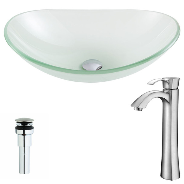 ANZZI Forza Series Deco-glass Vessel Sink In Lustrous Frosted With Harmony Faucet In Brushed Nickel - LSAZ086-095B