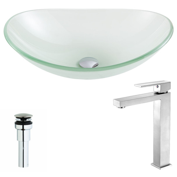 ANZZI Forza Series Deco-glass Vessel Sink In Lustrous Frosted With Enti Faucet In Brushed Nickel - LSAZ086-096B