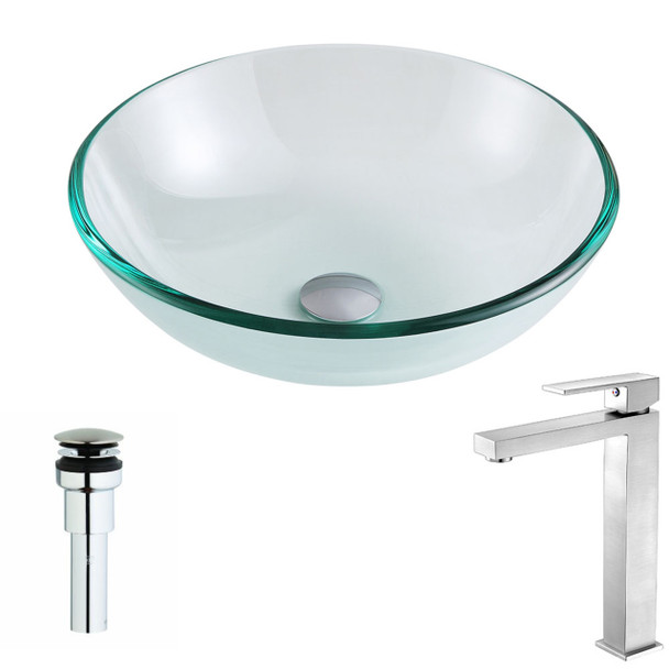 ANZZI Etude Series Deco-glass Vessel Sink In Lustrous Clear With Enti Faucet In Brushed Nickel - LSAZ087-096B