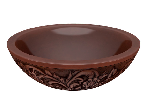 ANZZI Anchor 16 In. Handmade Vessel Sink In Polished Antique Copper With Floral Design Exterior - LS-AZ340