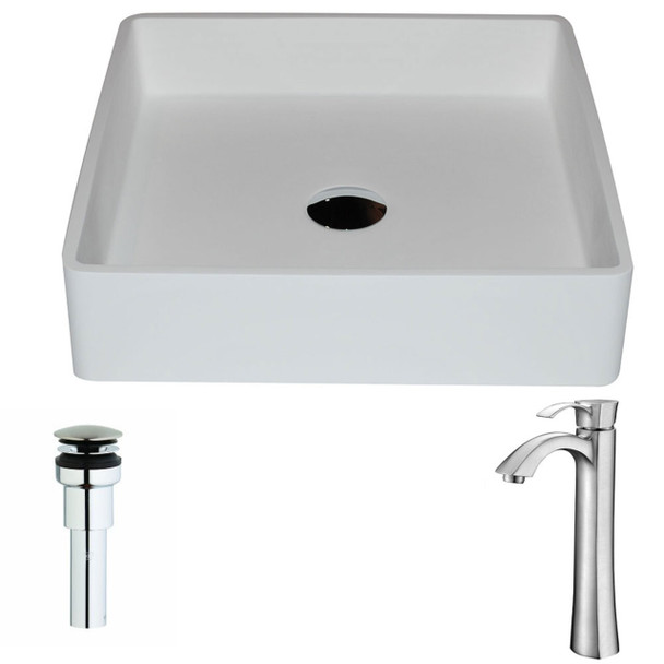 ANZZI Passage 1-piece Man Made Stone Vessel Sink In Matte White With Harmony Faucet In Brushed Nickel - LSAZ602-095B