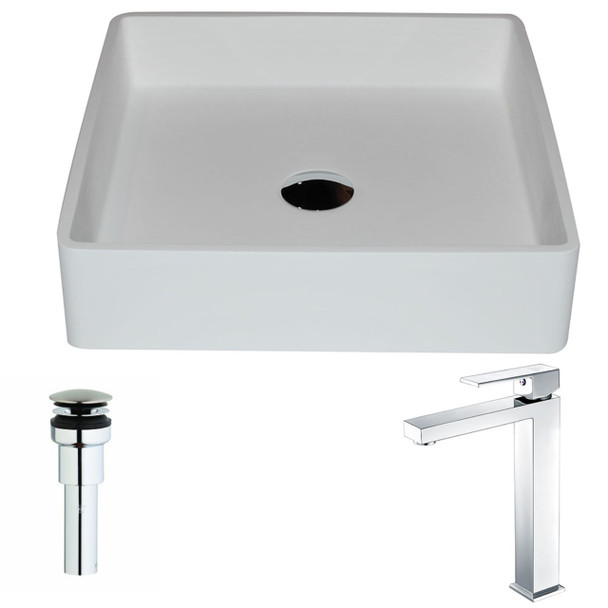 ANZZI Passage Series 1-piece Man Made Stone Vessel Sink In Matte White With Enti Faucet In Polished Chrome - LSAZ602-096