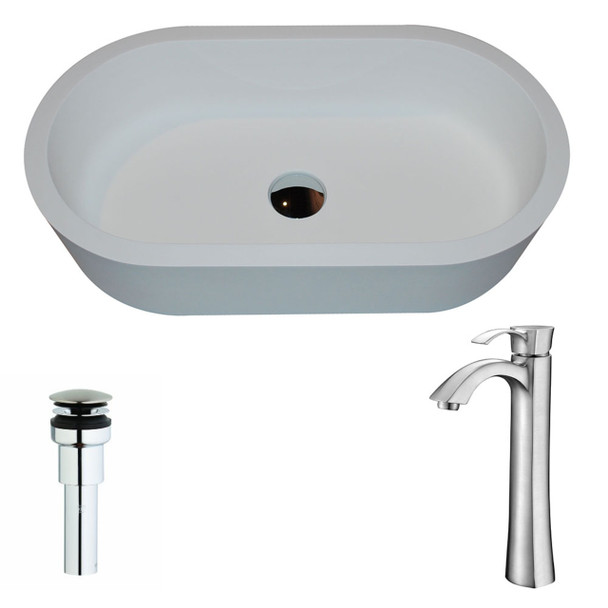 ANZZI Vaine Series 1-piece Man Made Stone Vessel Sink In Matte White With Harmony Faucet In Brushed Nickel - LSAZ607-095B
