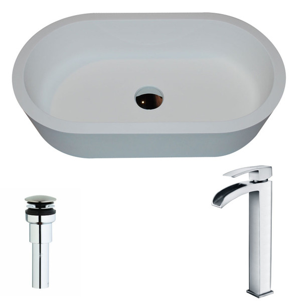 ANZZI Vaine Series 1-piece Man Made Stone Vessel Sink In Matte White With Key Faucet In Polished Chrome - LSAZ607-097
