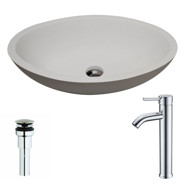 ANZZI Maine 1-piece Man Made Stone Vessel Sink In Matte White With Fann Faucet In Chrome - LSAZ608-041