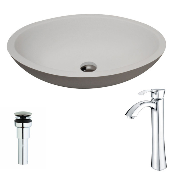 ANZZI Maine 1-piece Man Made Stone Vessel Sink In Matte White With Harmony Faucet In Polished Chrome - LSAZ608-095