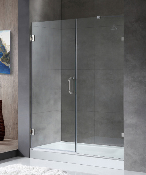 ANZZI Consort Series 58.5 In. By 72 In. Frameless Hinged Alcove Shower Door In Polished Chrome With Handle - SD-AZ07-01CH