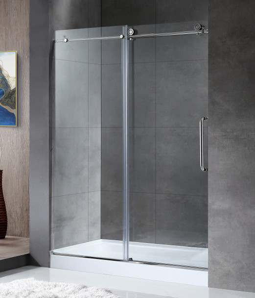 ANZZI Madam Series 48 In. By 76 In. Frameless Sliding Shower Door In Chrome With Handle - SD-AZ13-01CH