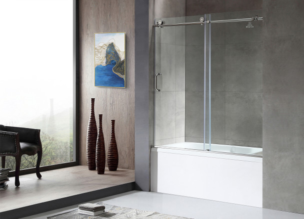 ANZZI Don Series 59 In. X 62 In. Frameless Sliding Tub Door In Polished Chrome - SD-AZ17-01CH