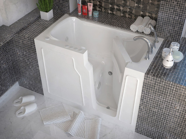 MediTub Walk-In 29 x 52 Right Drain White Whirlpool & Air Jetted Walk-In Bathtub - 2952RWD