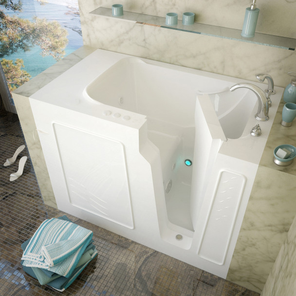 MediTub Walk-In 29 x 52 Right Drain White Whirlpool Jetted Walk-In Bathtub - 2952RWH