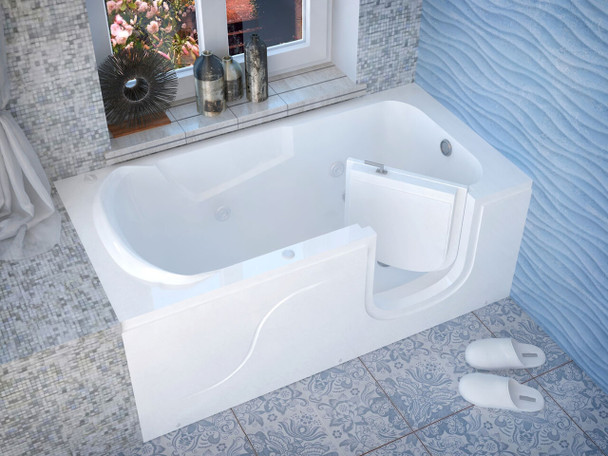 MediTub Step-In 30 x 60 Right Drain White Whirlpool Jetted Step-In Bathtub - 3060SIRWH