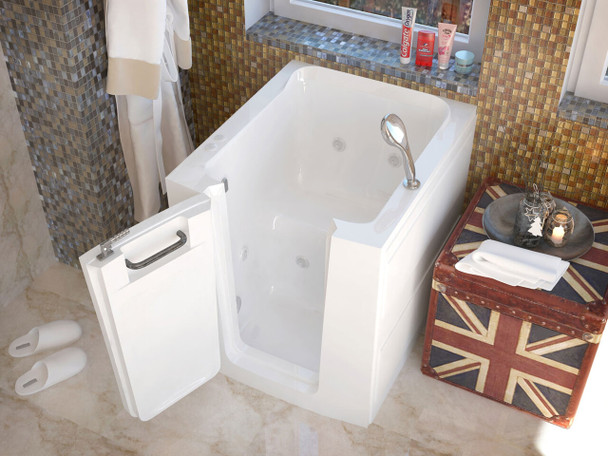 MediTub Walk-In 32 x 38 Right Door White Whirlpool Jetted Walk-In Bathtub - 3238RWH