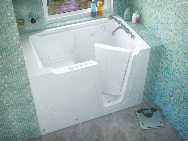 MediTub Walk-In 36 x 60 Right Drain White Whirlpool & Air Jetted Walk-In Bathtub - 3660RWD