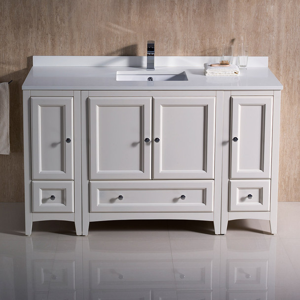 Fresca Oxford 54" Antique White Traditional Bathroom Cabinets W/ Top & Sink - FCB20-123012AW-CWH-U