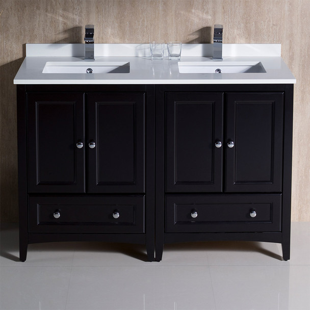 Fresca Oxford 48" Espresso Traditional Double Sink Bathroom Cabinets W/ Top & Sinks - FCB20-2424ES-CWH-U