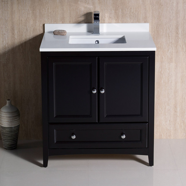 Fresca Oxford 30" Espresso Traditional Bathroom Cabinet W/ Top & Sink - FCB2030ES-CWH-U