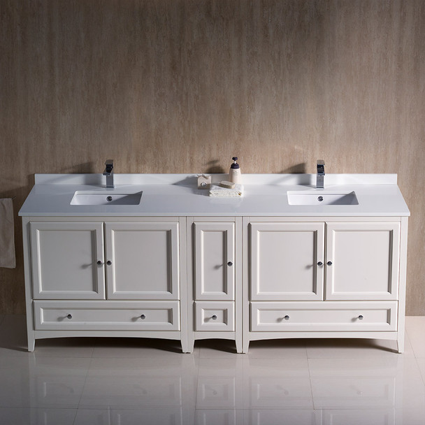 Fresca Oxford 84" Antique White Traditional Double Sink Bathroom Cabinets W/ Top & Sinks - FCB20-361236AW-CWH-U