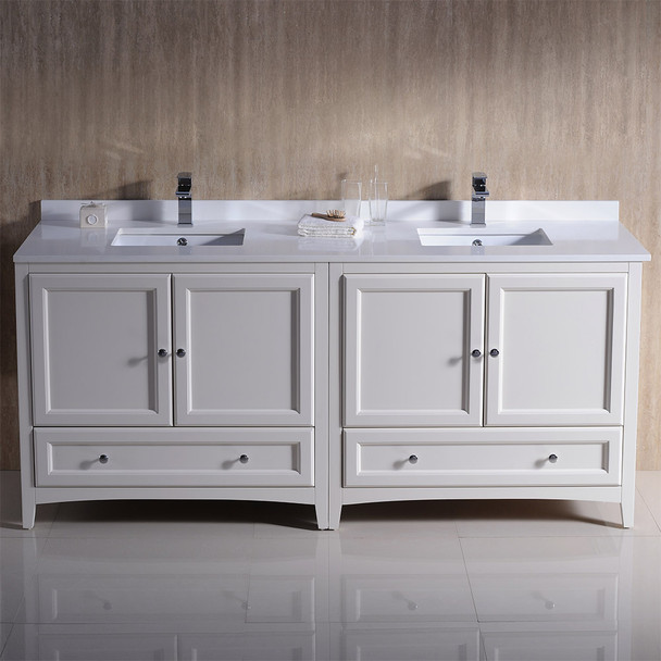 Fresca Oxford 72" Antique White Traditional Double Sink Bathroom Cabinets W/ Top & Sinks - FCB20-3636AW-CWH-U