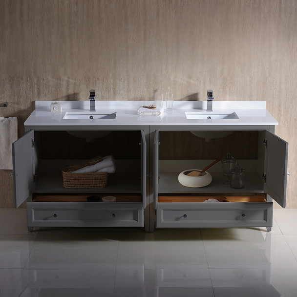 Fresca Oxford 72" Gray Traditional Double Sink Bathroom Cabinets W/ Top & Sinks - FCB20-3636GR-CWH-U