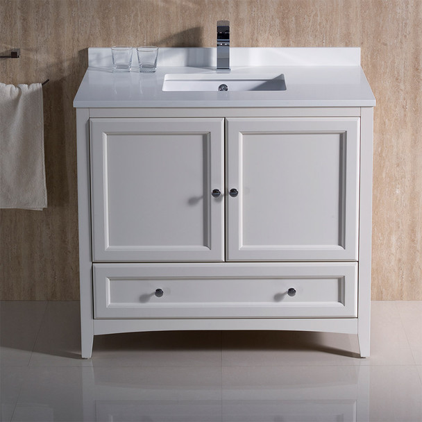 Fresca Oxford 36" Antique White Traditional Bathroom Cabinet W/ Top & Sink - FCB2036AW-CWH-U