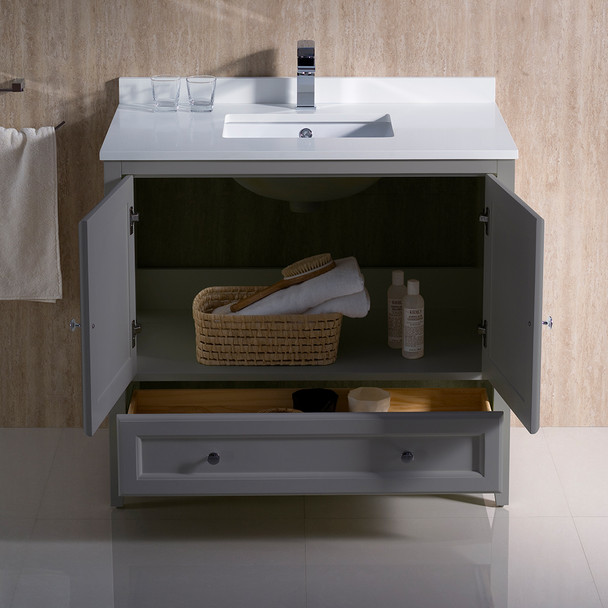 Fresca Oxford 36" Gray Traditional Bathroom Cabinet W/ Top & Sink - FCB2036GR-CWH-U