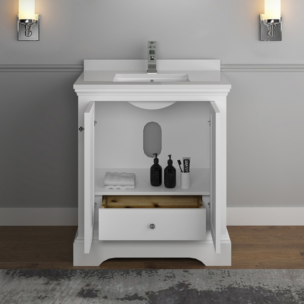 Fresca Windsor 30" Matte White Traditional Bathroom Cabinet W/ Top & Sink - FCB2430WHM-CWH-U