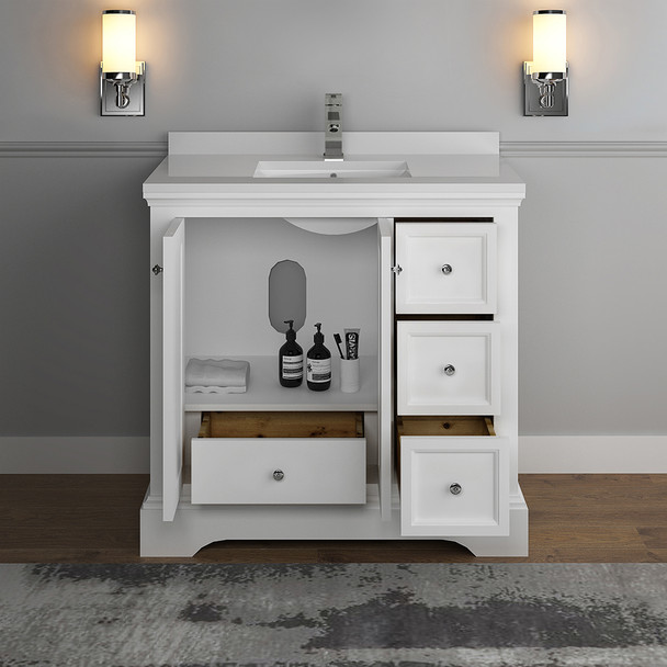 Fresca Windsor 36" Matte White Traditional Bathroom Cabinet W/ Top & Sink - FCB2436WHM-CWH-U