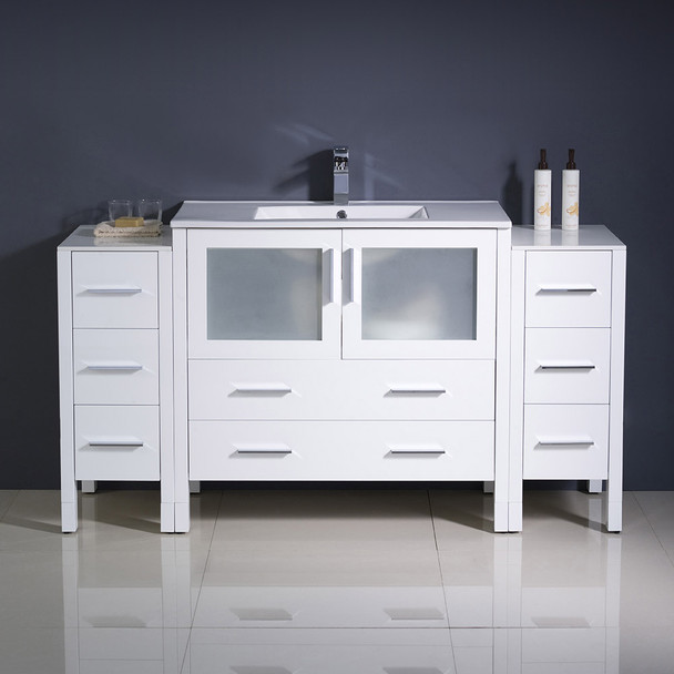 Fresca Torino 60" White Modern Bathroom Cabinets W/ Integrated Sink - FCB62-123612WH-I