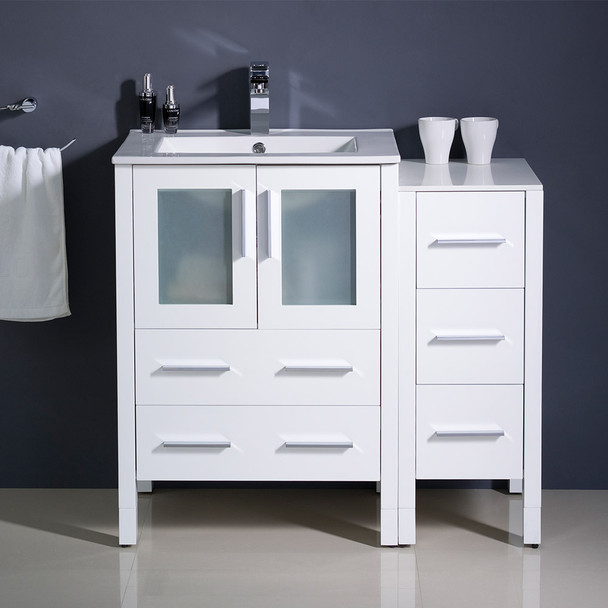 Fresca Torino 36" White Modern Bathroom Cabinets W/ Integrated Sink - FCB62-2412WH-I