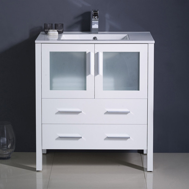 Fresca Torino 30" White Modern Bathroom Cabinet W/ Integrated Sink - FCB6230WH-I