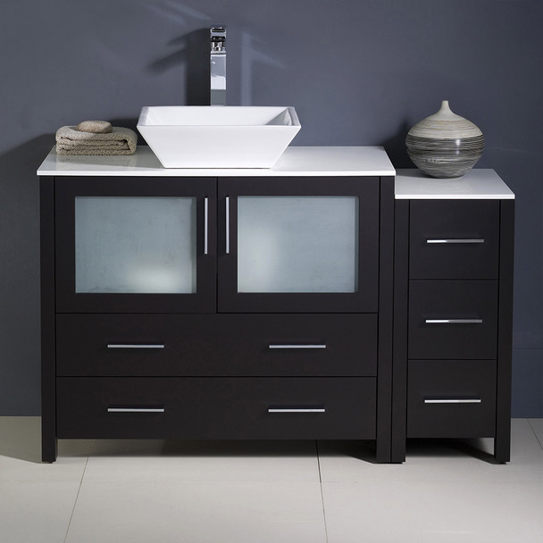 Fresca Torino 48" Espresso Modern Bathroom Cabinets W/ Top & Vessel Sink - FCB62-3612ES-CWH-V
