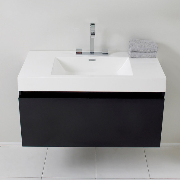 Fresca Mezzo 39" Black Modern Bathroom Cabinet W/ Integrated Sink - FCB8010BW-I
