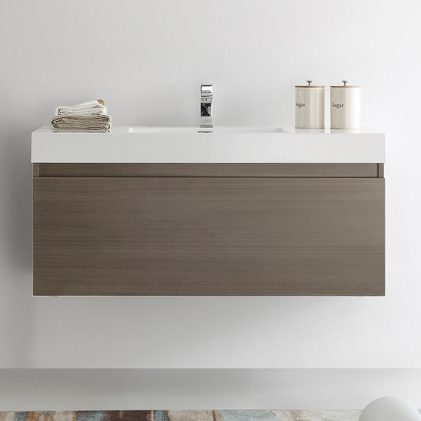 Fresca Mezzo 48" Gray Oak Wall Hung Modern Bathroom Cabinet W/ Integrated Sink - FCB8011GO-I