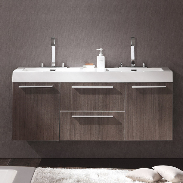 Fresca Opulento 54" Gray Oak Modern Double Sink Bathroom Cabinet W/ Integrated Sinks - FCB8013GO-I