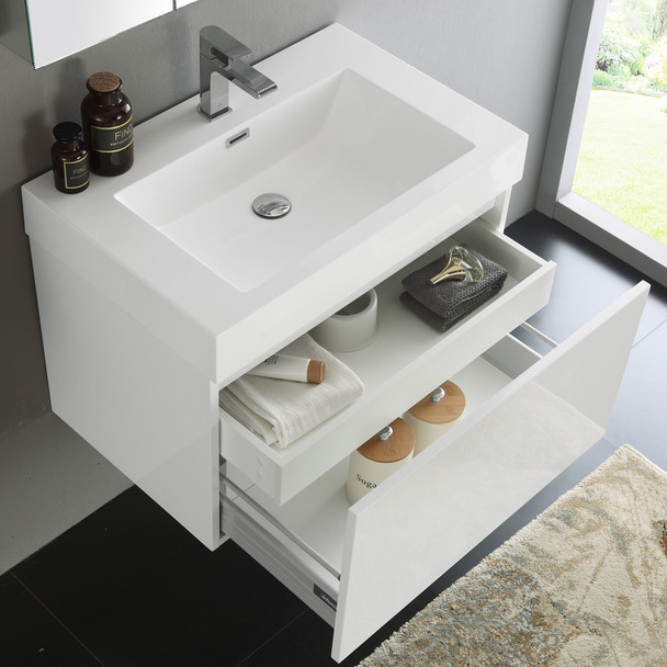 Fresca Mezzo 30" White Wall Hung Modern Bathroom Vanity W/ Medicine Cabinet - FVN8007WH