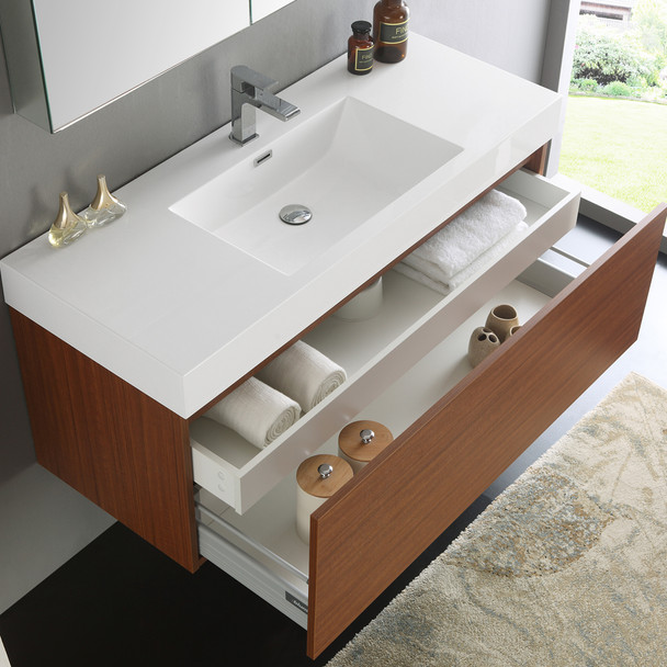Fresca Mezzo 48" Teak Wall Hung Modern Bathroom Vanity W/ Medicine Cabinet - FVN8011TK
