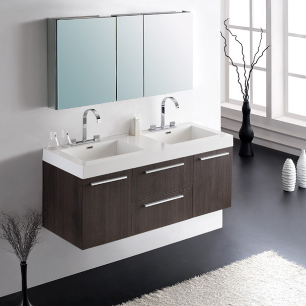 Fresca Opulento 54" Gray Oak Modern Double Sink Bathroom Vanity W/ Medicine Cabinet - FVN8013GO