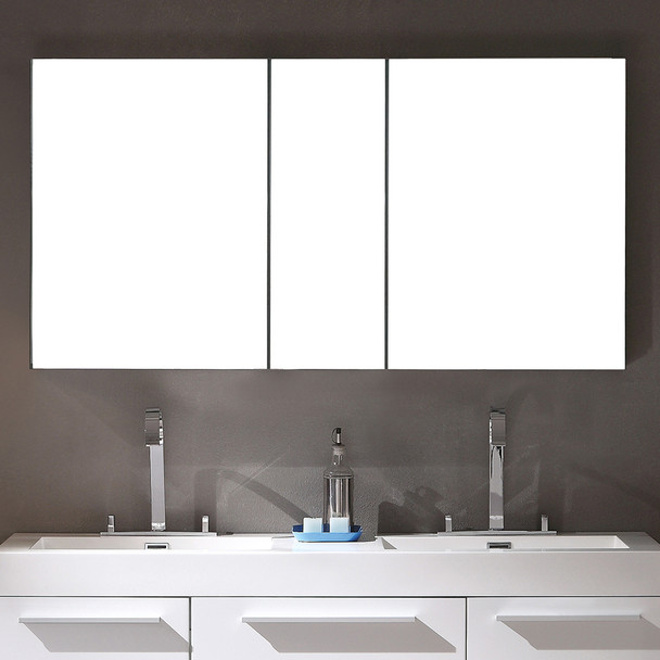 Fresca Opulento 54" White Modern Double Sink Bathroom Vanity W/ Medicine Cabinet - FVN8013WH
