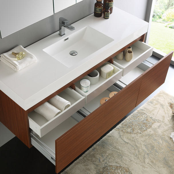 Fresca Mezzo 60" Teak Wall Hung Single Sink Modern Bathroom Vanity W/ Medicine Cabinet - FVN8041TK