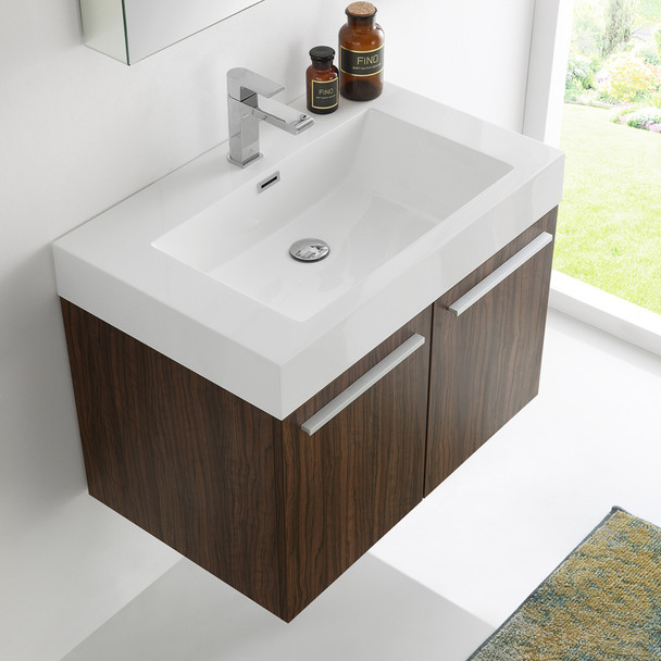 Fresca Vista 30" Walnut Wall Hung Modern Bathroom Vanity W/ Medicine Cabinet - FVN8089GW