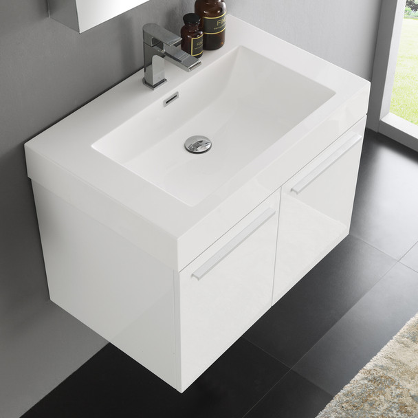 Fresca Vista 30" White Wall Hung Modern Bathroom Vanity W/ Medicine Cabinet - FVN8089WH