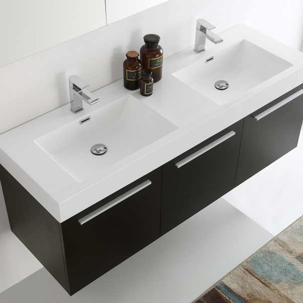 Fresca Vista 60" Black Wall Hung Double Sink Modern Bathroom Vanity W/ Medicine Cabinet - FVN8093BW-D