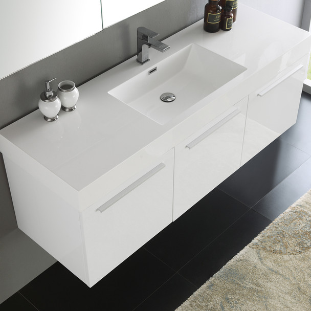 Fresca Vista 60" White Wall Hung Single Sink Modern Bathroom Vanity W/ Medicine Cabinet - FVN8093WH